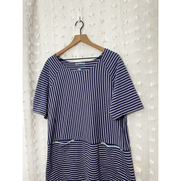 GUDRUN SJODEN Blue Striped Short Sleeve Blouse Tunic Shirt Size Large - Picture 2 of 6
